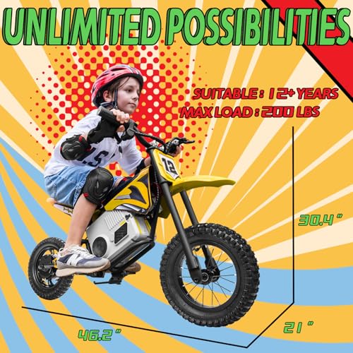 KerryYoo 36V 350W C11 Electric Dirt Bike for Kids 8-14, Up to 16MPH Off-Road Electric Motorcycle with Explosion-Proof Tires, Twist Grip Throttle
