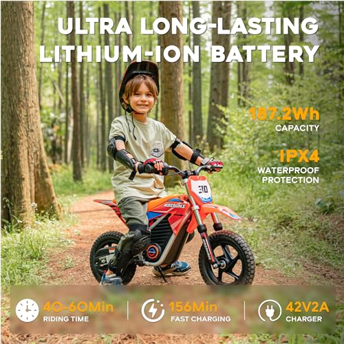 AIII Electric Dirt Bike for Kids 3-7, High Performance Racing Grade Motorcycle, Up to 8MPH, 2 Speed Settings, 12-Inch Off-Road Tires
