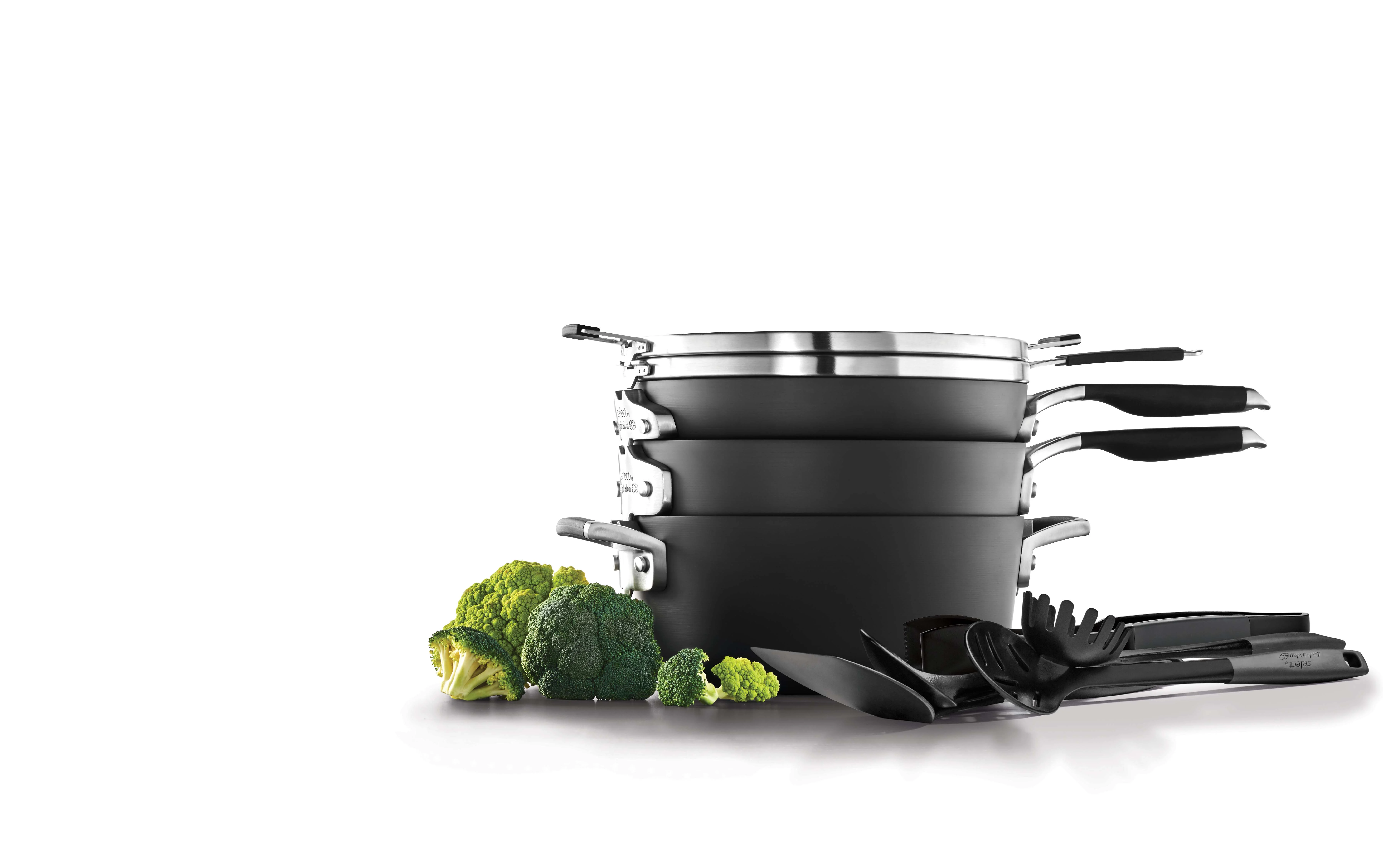 Select by Calphalon Space-Saving Hard Anodized Nonstick Pots and Pans, 14-Piece Cookware and Utensil Set - Curated Treasures Market