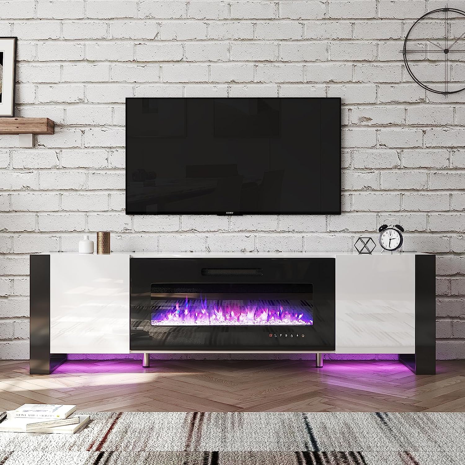LUXOAK  70" Fireplace TV Stand with 36" Electric Fireplace for TVs Up to 80", White