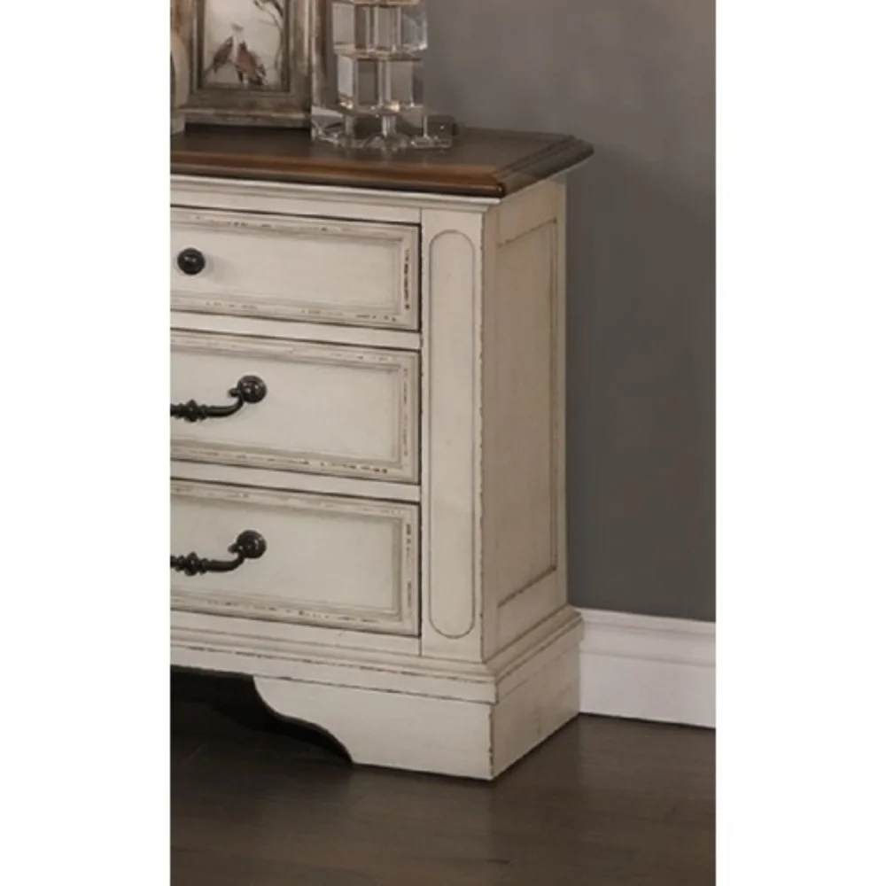 New Traditional Look Wooden Nightstand Drawers Bed Side Table Polished White Finish  White + Solid Wood + American Traditional + Classic +
