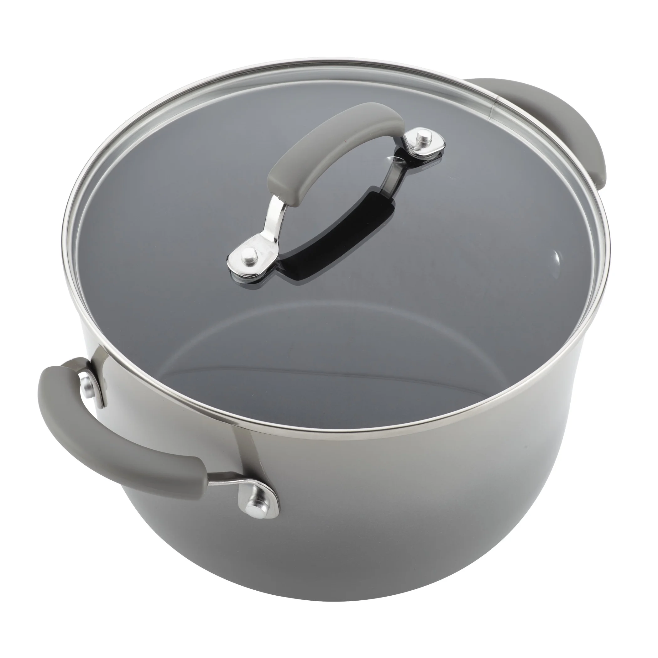 Rachael Ray Classic Brights 14 Piece Porcelain Nonstick Pots and Pans Set, Sea Salt Gray
