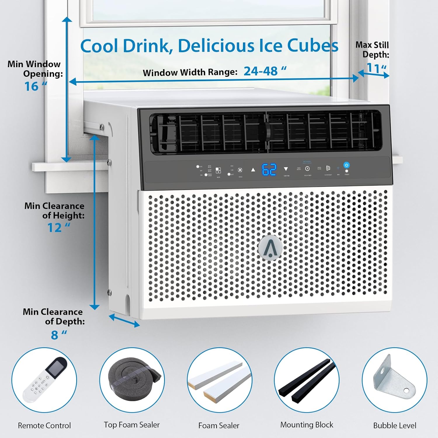6000 BTU Window Air Conditioner U-Shaped, Window ac Air Units U Shaped Cools Up to 250 sq. ft., Open Window Flexibility, 6 Modes, Sleep Mode
