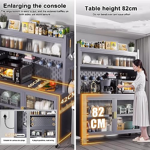 Bakers Rack with Storage, 5-Tier Metal Shelving, Standing Baker's Racks with Rolling Wheels, DIY Backplane Creative