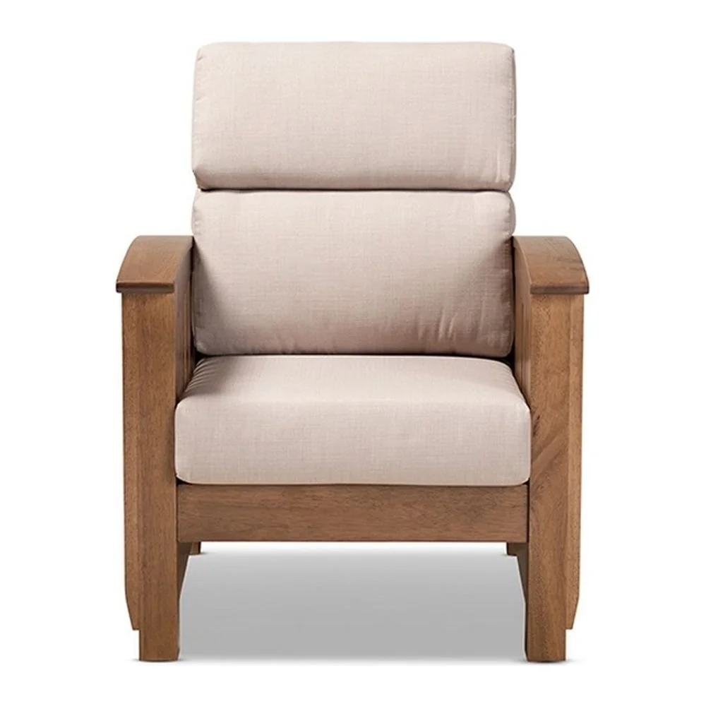 Charlotte Modern Classic Mission Style Taupe Fabric Upholstered  Wood 1-Seater Lounge Chair