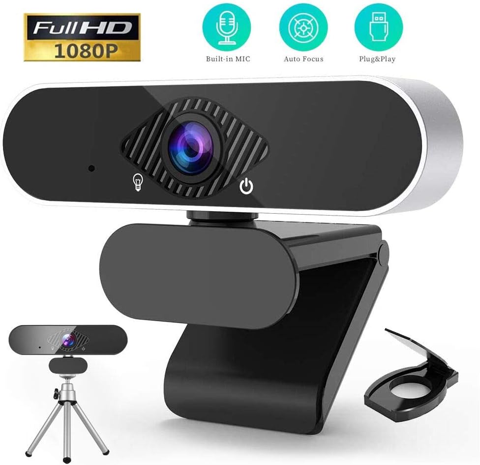 AutoFocus 1080p Webcam with Microphone, XUSHIDZ FHD USB Web Camera No fisheye Wide-Angle for Desktop Laptop Computer, Plug and Play