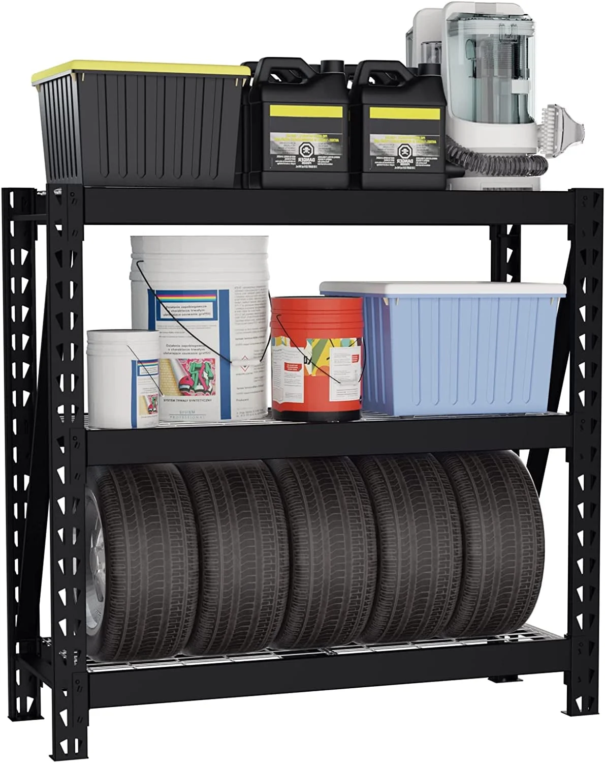 WORKPRO 3-Tier Garage Shelving Unit, Heavy Duty Metal Storage Rack, 50”W x 47”H x 18”D Height Adjustable, Industrial Shelving for Garage, Warehouse