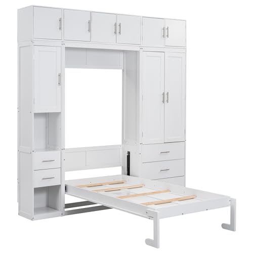 Harper & Bright Designs Twin Size Murphy Bed Cabinet Wall Bed Chest with Storage Shelves