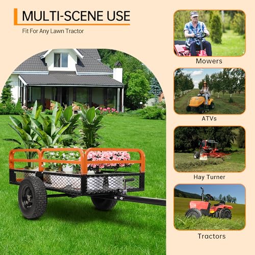 Heavy Duty Steel Dump Cart,Utility Garden Trailer 1600 Lb Capacity for Lawn Mower,15 Cubic Feet Garden Utility Trailer with Removable Sides