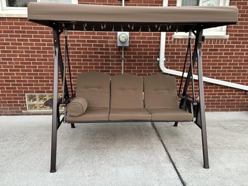 PURPLE LEAF 3-Seat Deluxe Outdoor Patio Porch Swing with Weather Resistant Steel Frame, Adjustable Tilt Canopy, Cushions and Pillow Included, Beige