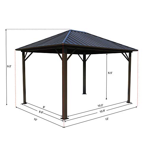 Kozyard 10'x12' Hardtop Gazebo Permanent Metal Pavilion with with 2-Layer Sidewalls Curtains for Patio, Backyard