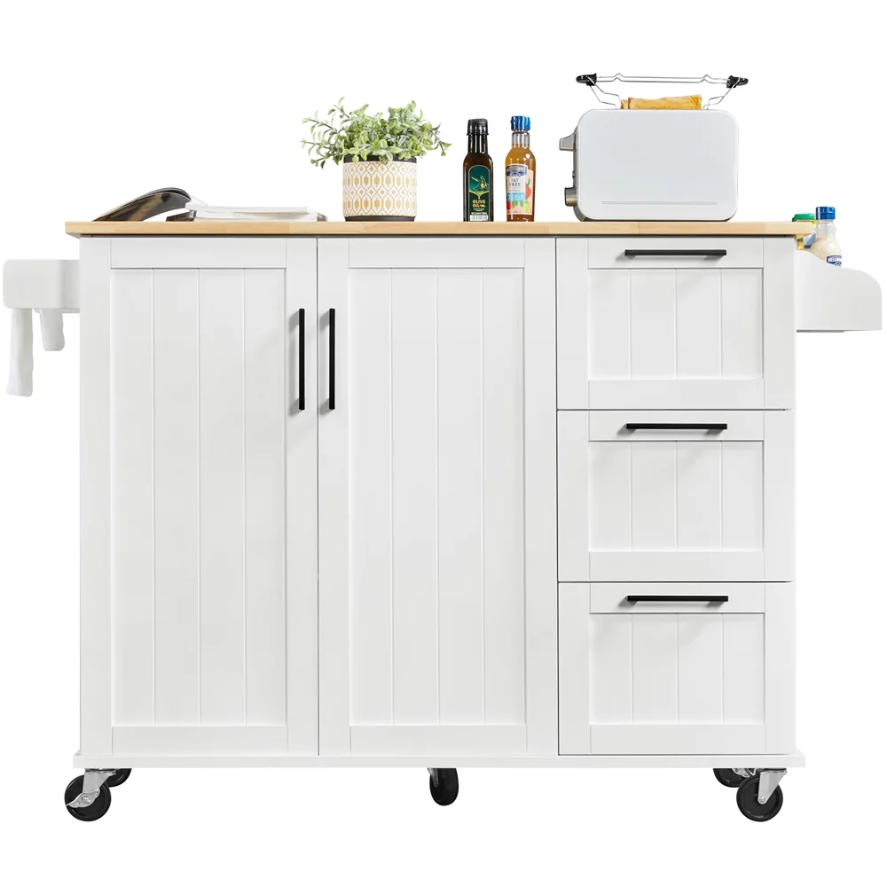 Yaheetech Rolling Kitchen Cart Kitchen Island with Wood Top and Drop Leaf Breakfast Bar,White