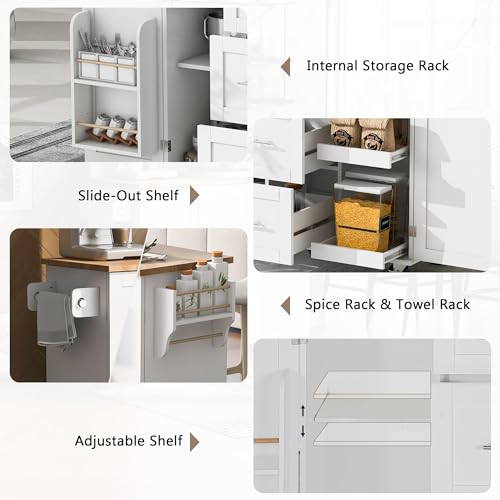 Rolling Kitchen Island With Seating,Rolling Island For Kitchen Island With Storage And Drop Leaf,Kitchen Trolley With Rubber Wood Top, 3 Drawers