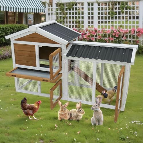 122" Large Chicken Coop with Run,Outdoor Chicken Run W/Nesting Box & Perch,Wooden Hen House W/Ramp & Sliding Trays