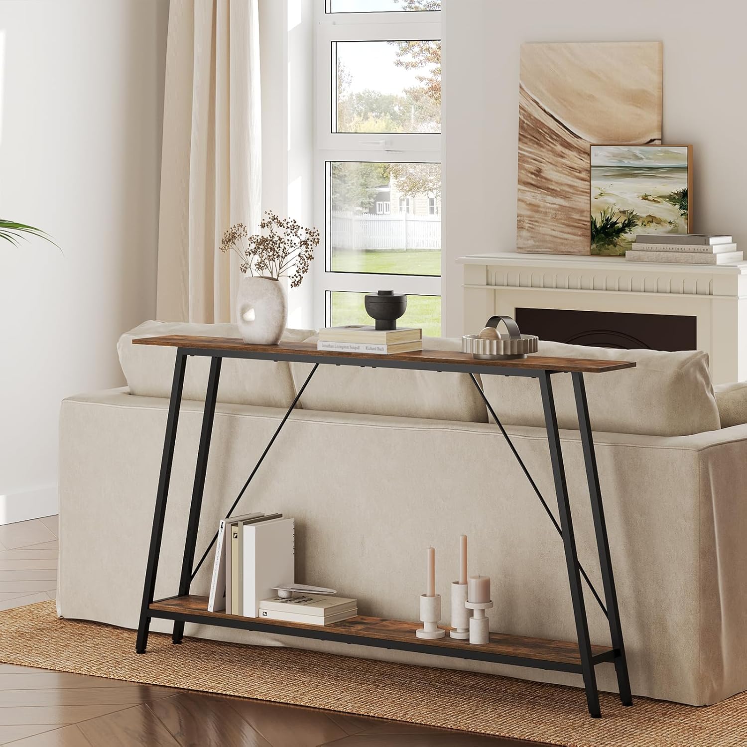 Console Table, Narrow Long Entryway Table, Industrial Skinny Sofa Tables, 2-Layer Hallway Table for Entryway, Display Table Behind Couch