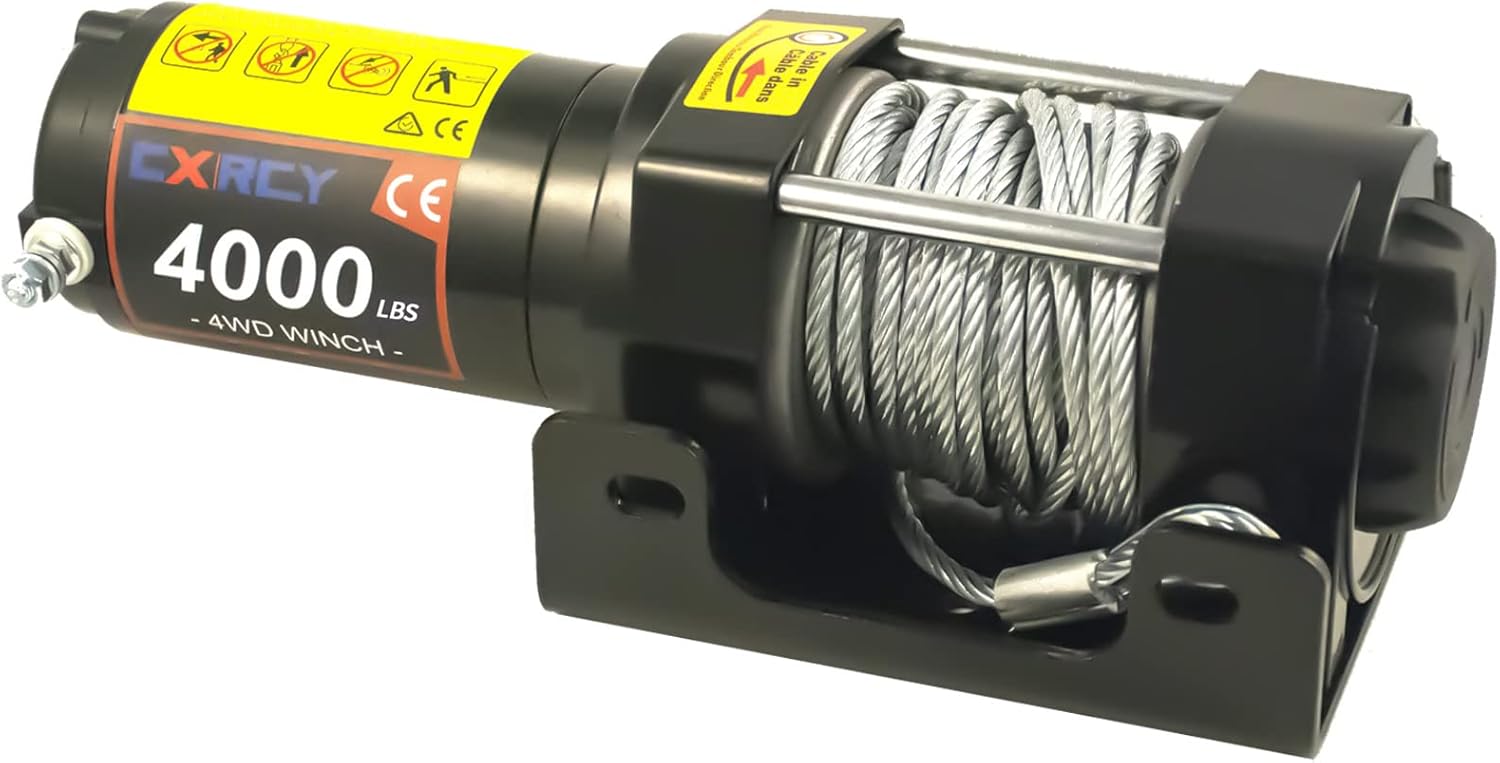 CXRCY 12V 4000 lbs Electric Winch Kits with 3/16"(4.7mm) Diameter x 32.8'(10m) Length Steel Rope ATV/UTV Winch for Towing Off Road Trailer with