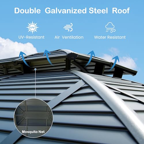 Domi 10' x 10' Hardtop Gazebo Outdoor Metal Gazebo with Galvanized Steel Double Roof Canopy, Curtains and Netting for Patio, Backyard, Deck
