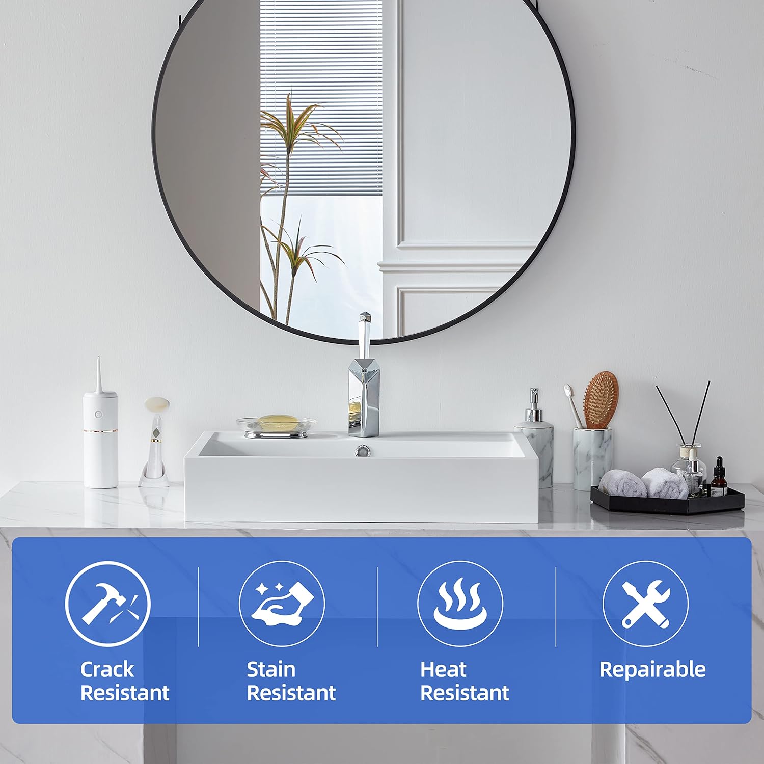 24"X19" Rectangle Vessel Sink with Faucet Hole,Matte White Bathroom Art Sink Above Counter with Overflow