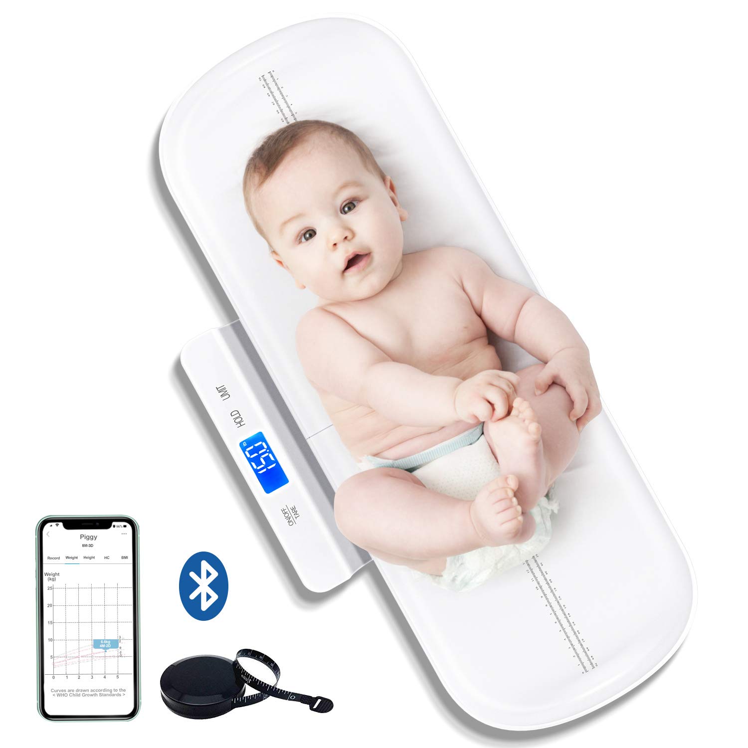 Unicherry Bluetooth Baby Scale, Toddler Scale, Multifunction Pet and Infant Scale with 4 Measuring Modes, Baby Weight Scale with App