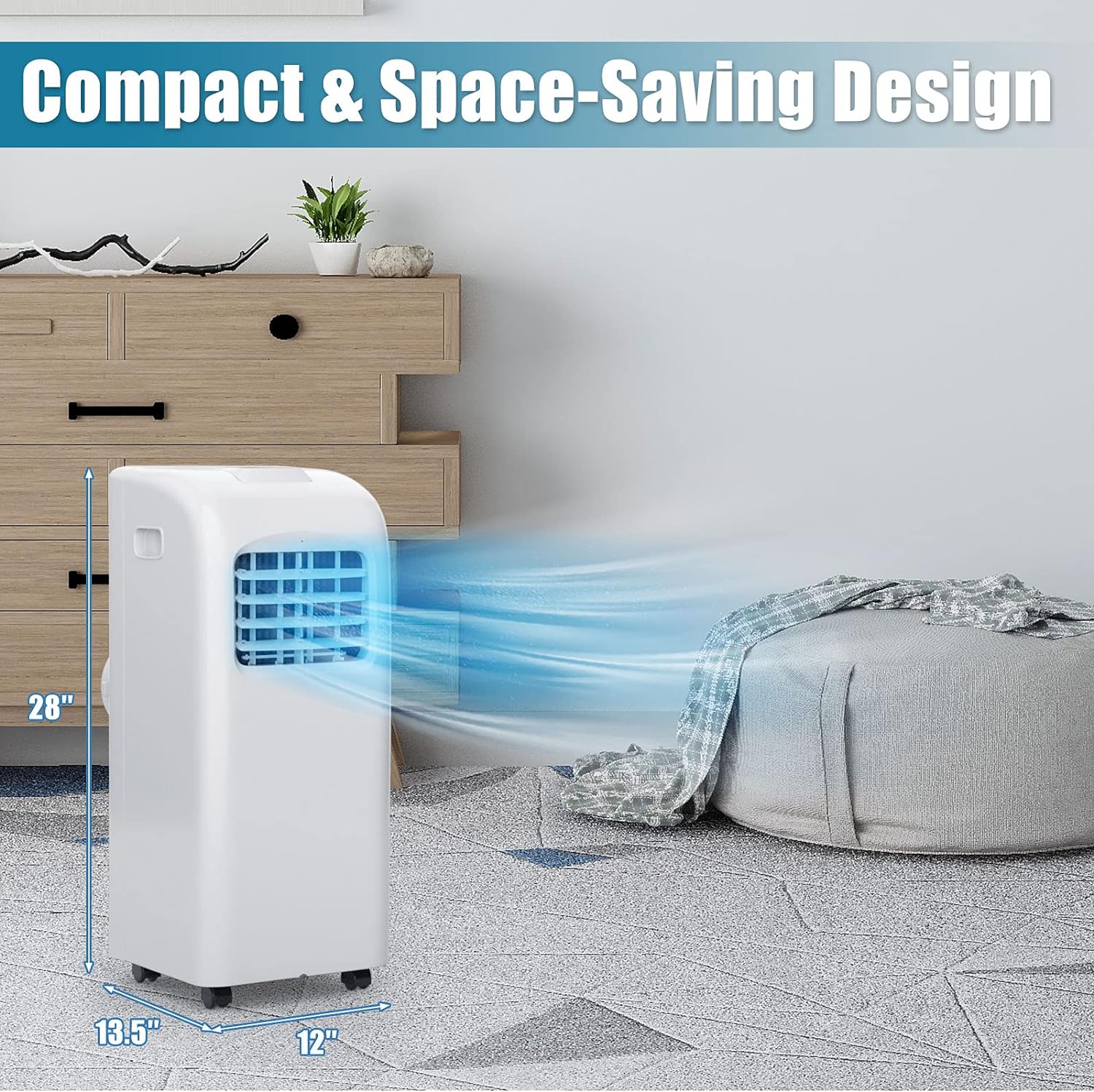 DORTALA 8000 BTU Portable Air Conditioner, AC Cooling Unit with Remote Control, Dehumidifier, 24H Timer, Window Kit, Cool Rooms Up to 400 Sq.Ft
