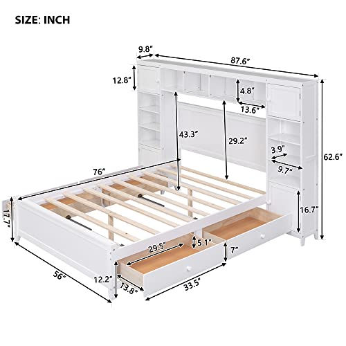 SOFTSEA Full Murphy Bed Wall Beds, Wood White Cabinet Bed 61.5” Foldable Platform Bed with Shelf for Guest Room