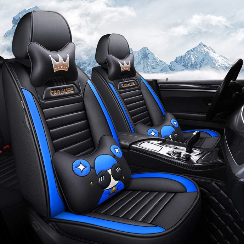 Car Life 360 Degrees Seamless All-Inclusive Luxury Leather Four Season Seat Covers Cushion 5 Seat Full Set of Universal Fit. (Luxurious Black-red)