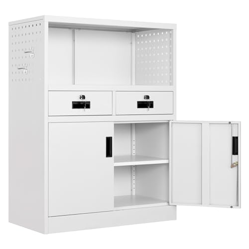 Yizosh Locking Cabinet with 2 Drawers, Metal Storage Cabinet with Locking Doors and Shelves - 41.3" Steel Lockable Storage Cabinet