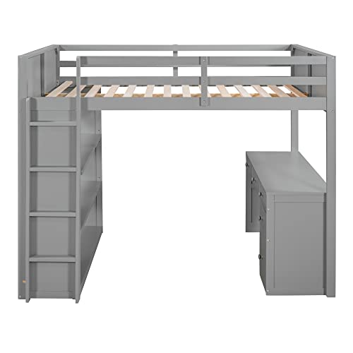 Harper & Bright Designs Full Size Loft Bed with Wardrobe and Desk, Solid Wood Loft Bed Frame with Storage, for Kids Teens Adults (Full Size, White)
