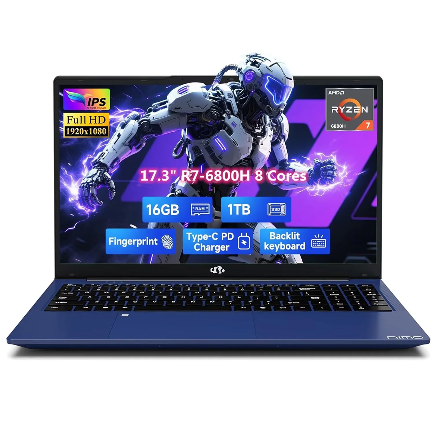 17.3" IPS FHD Gaming Laptop, Business Laptops, 8 Cores AMD Ryzen 7 6800H 16GB DDR5 RAM 1TB SSD (Beat i7-12700H