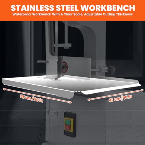 2000W Commercial Bandsaw Machine, 20x16" Stainless Table, 0.04-8" Cutting Thickness, Electric Bone Saw Machine with 8 Blades