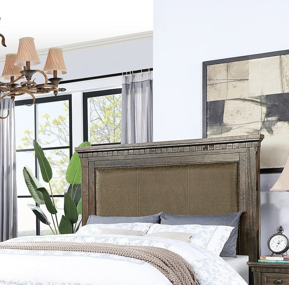 Traditional Unique Design Queen Size Bed 1pc Bedframe High Fabric Headboard Storage Drawers Footboard Antique Brown Finish
