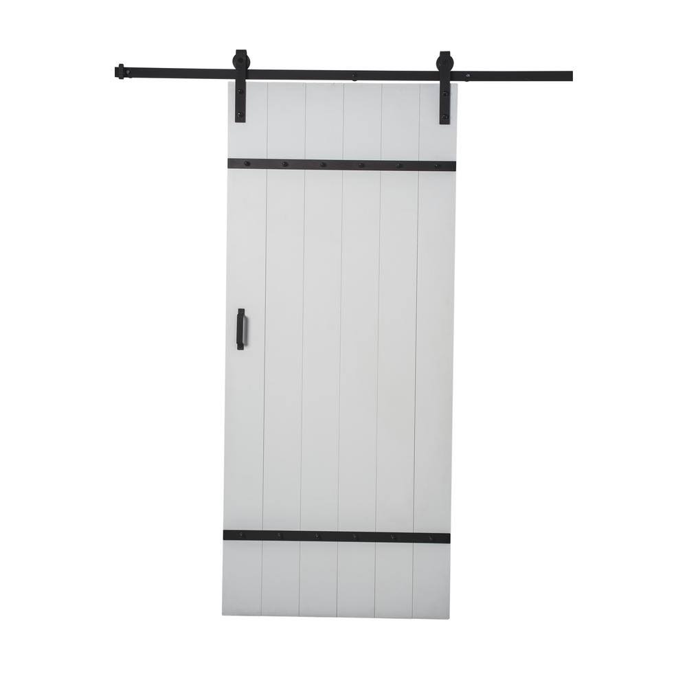 TRUporte 36 in. x 84 in. Easy Build Bright White MDF Sliding Barn Door with Hardware Kit