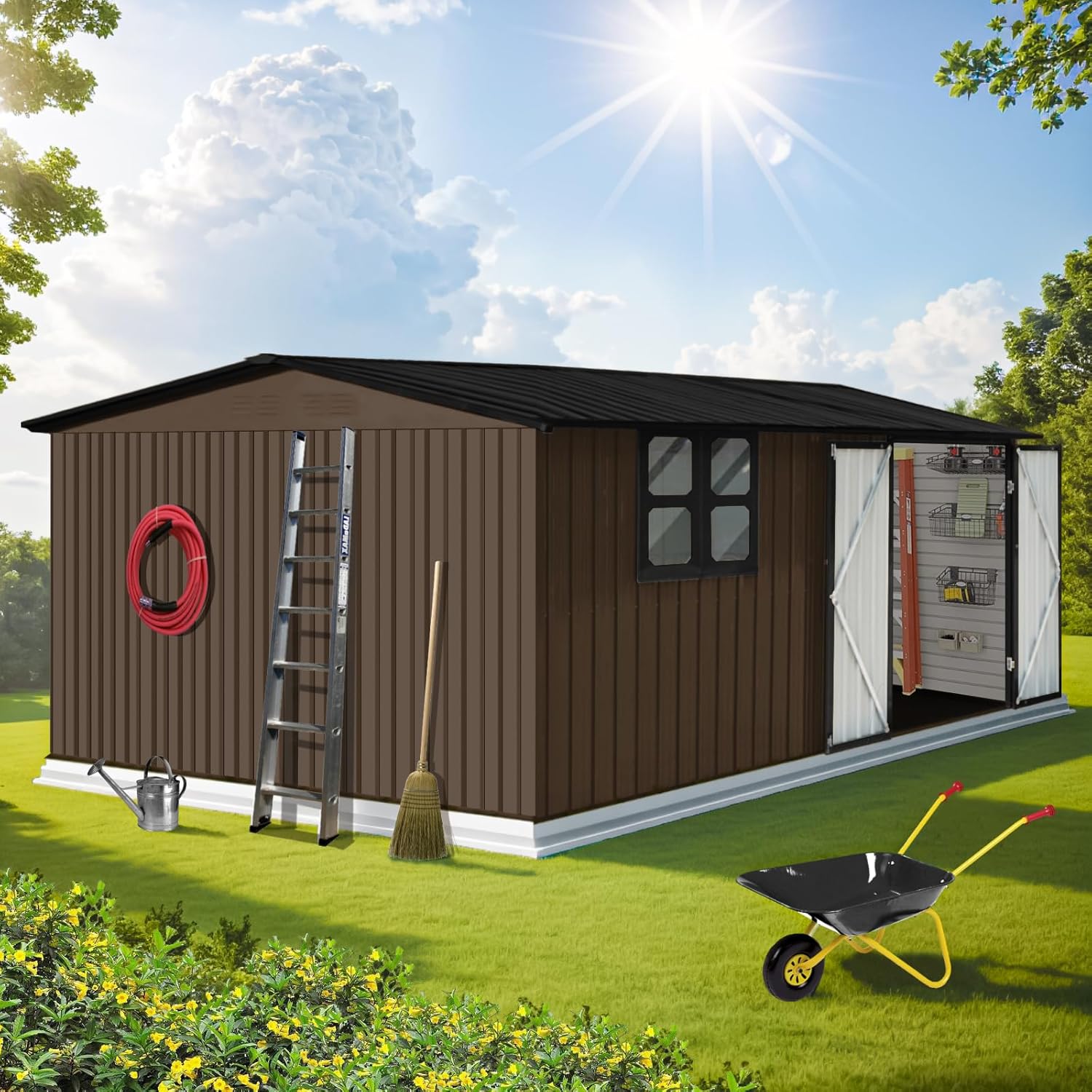 UBGO 12x10 FT Outdoor Storage Shed Clearance, Large Shed House,Metal Garden Shed with Updated Frame Structure Windows and Lockable Doors