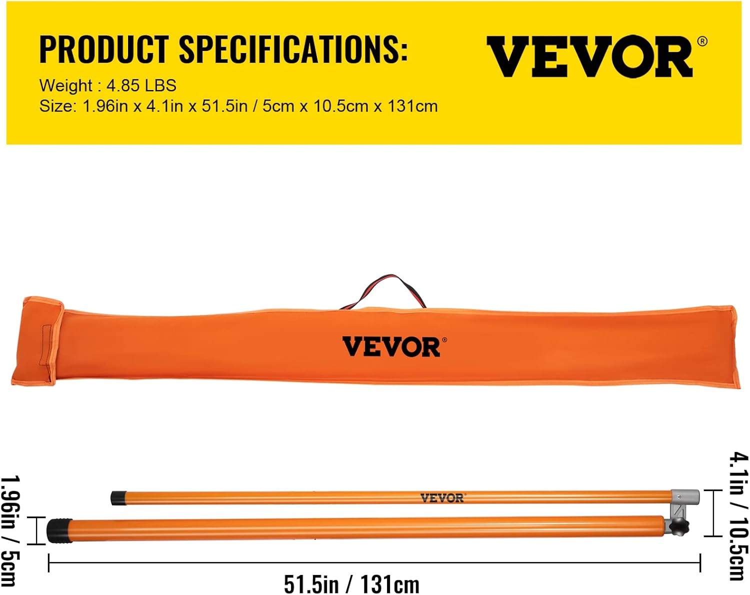 VEVOR Load Height Measuring Stick, 15' Sturdy Fiberglass Truck Height Stick with Adjustable Pole