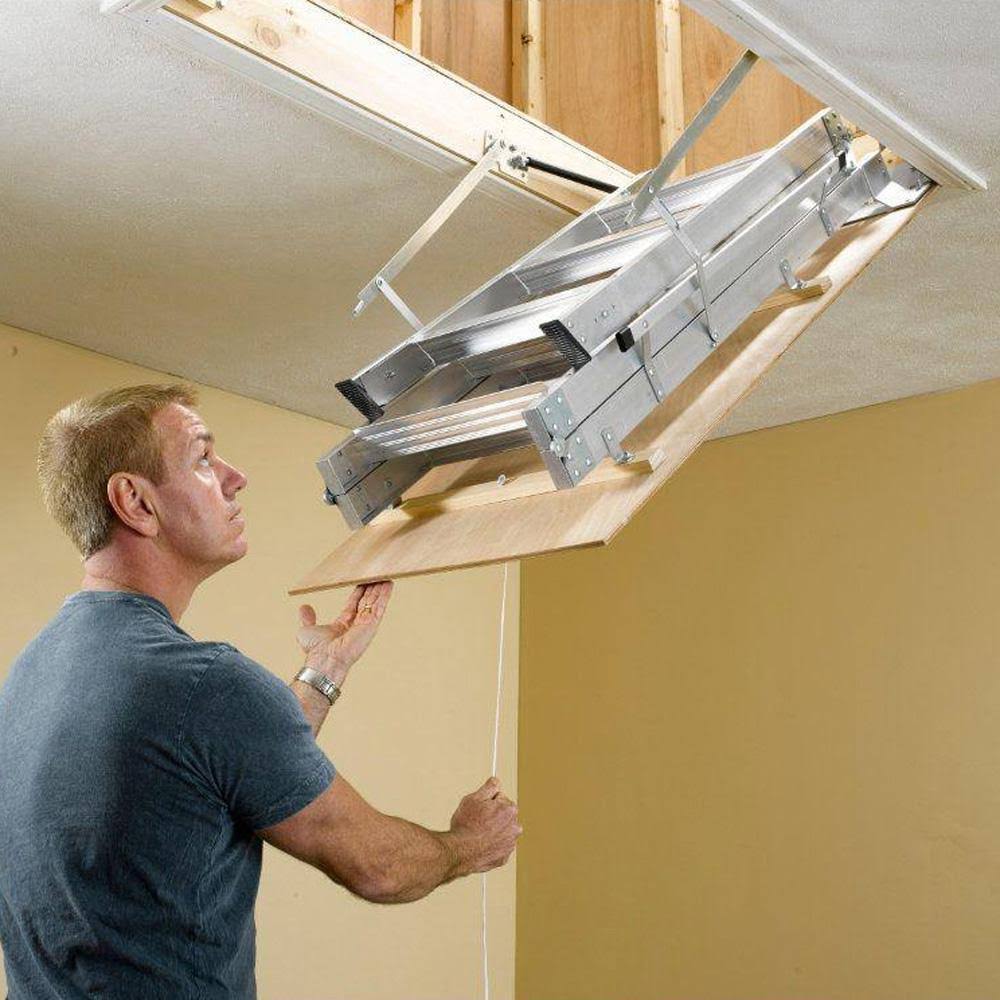8 ft. 10 ft., 25 in. x 54 in. Aluminum Attic Ladder with 375 lb. Load
