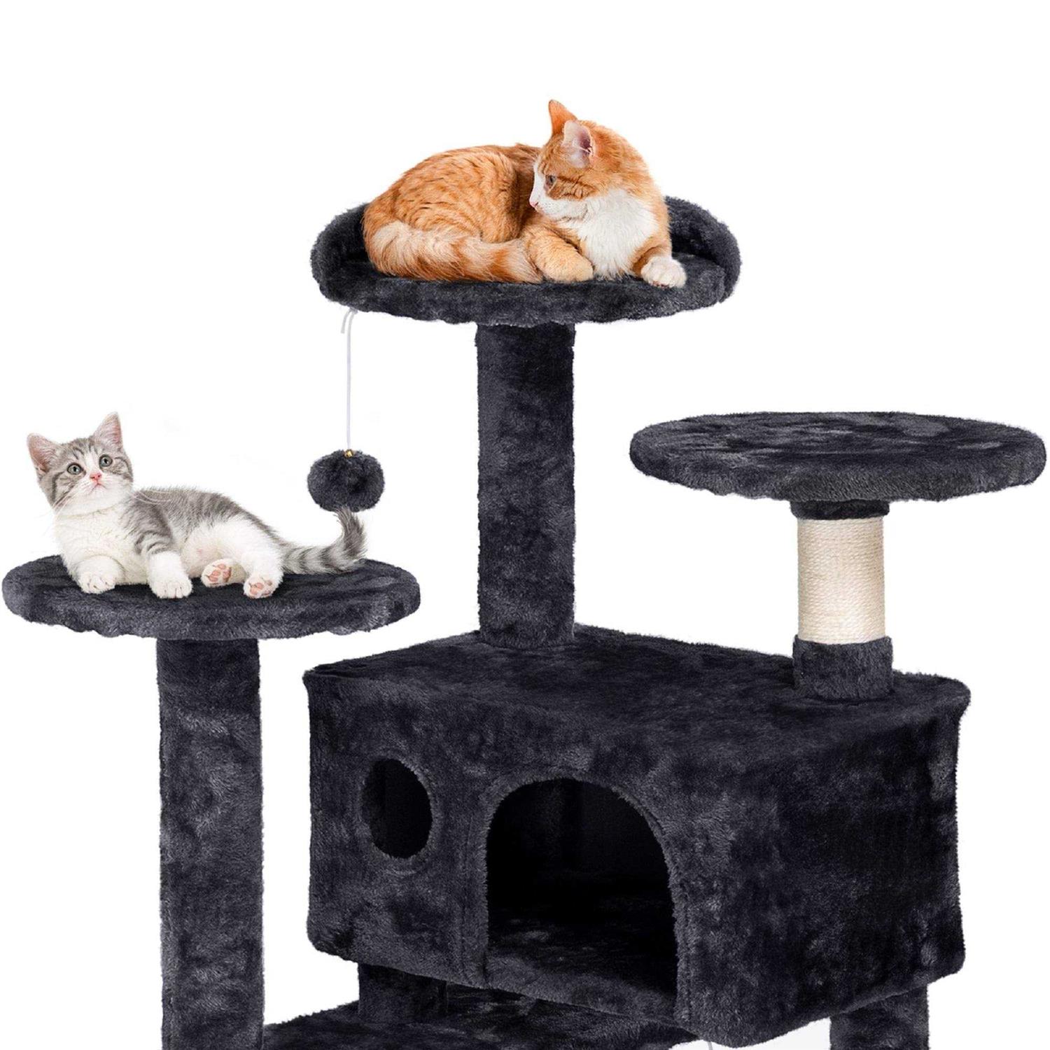 Topeakmart Black Plush Cat Tree with 2 Condos for Kittens - Pet Supplies online store