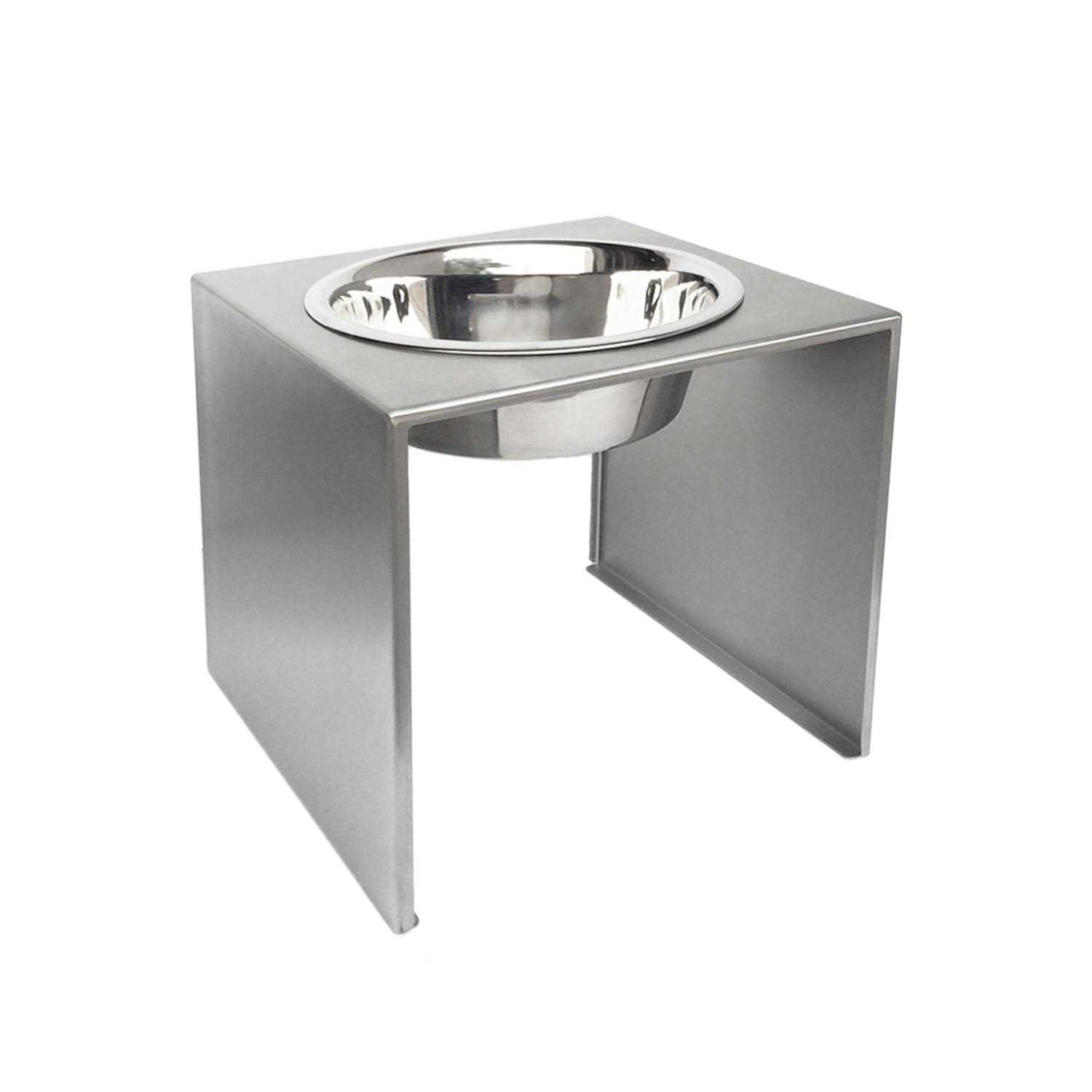 NMN Designs Slate Single Bowl Elevated Diner Tall Raised Dog Feeder Brushed Stainless Small Medium Breeds Pet Feeding - Pet Supplies online store