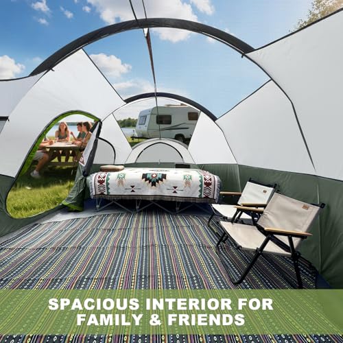 CAMPROS CP Tent 8 Person Camping Tents, Weather Resistant Family Tent, 5 Large Mesh Windows, Double Layer, Divided Curtain for Separated Room