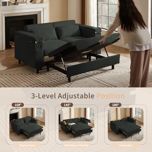 68.11" Corduroy Sleeper Chair Bed with USB Port, Cup Holders & Side Storage Pockets – 3-in-1 Foldable Sofa Bed for Guest Room, Living Room – White