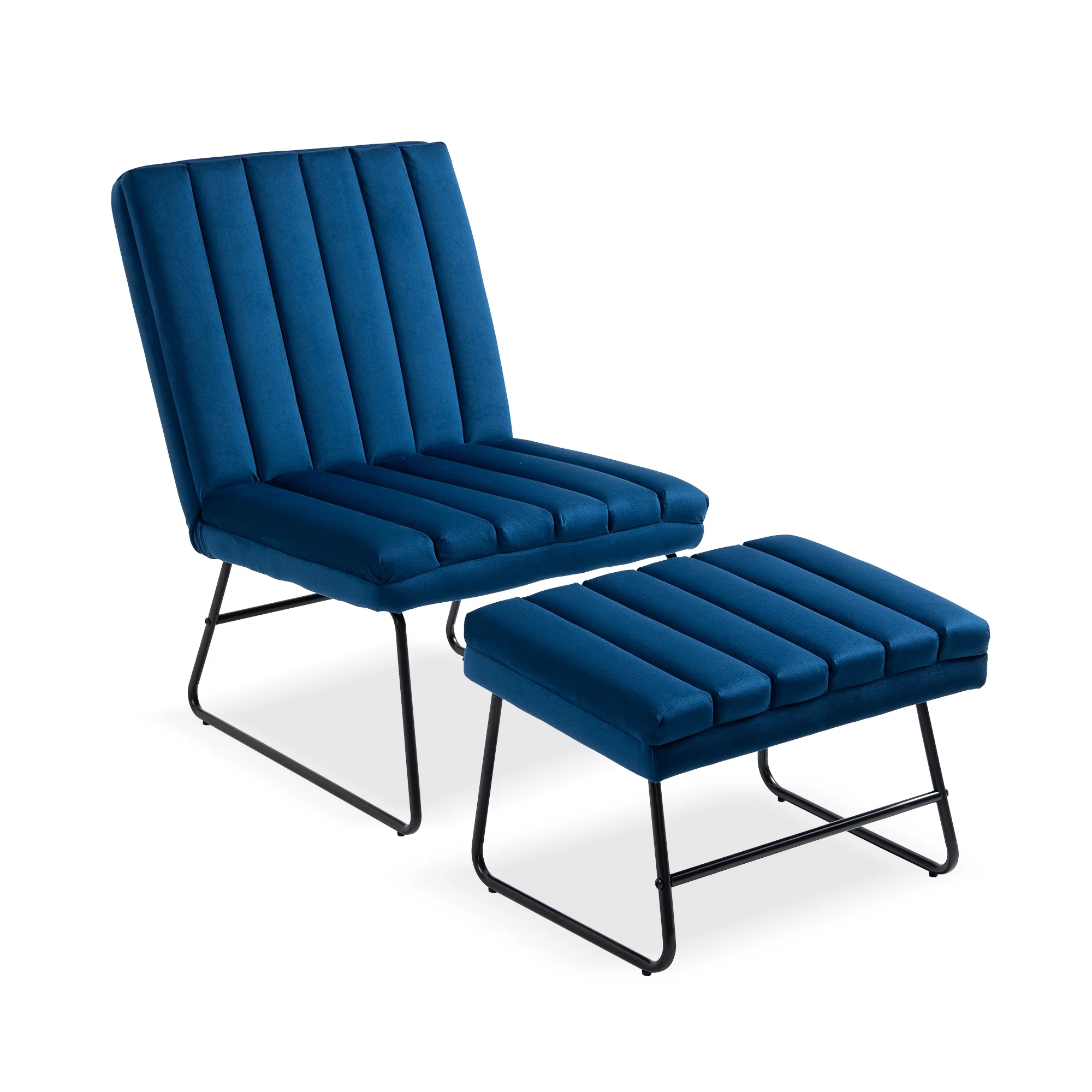 CoSoTower Dark Blue Modern Lazy Lounge Chair, Contemporary Single Leisure Upholstered Sofa Chair Set