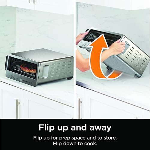 Ninja Digital Air Fry Countertop Oven, 8-in-1 Functionality, 1800W, Flip-Up Design, XL Capacity, Air Fry Basket, Wire Rack & Crumb Tray, Silver, SP101