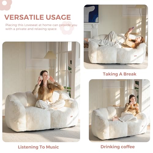 MAXYOYO Bean Bag Chair for Adults, Floral Shaped Bean Bag Sofa, Ultra Soft Faux Fur Floor Sofa, Large Reading Chair for Living Room Bedroom, Beige