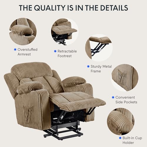 FLEXISPOT XL31 Power Lift Recliner Chair for Elderly, Electric Lift Chair with Massage & Heat, PU Leather Reclining Sofa w/Cup Holders