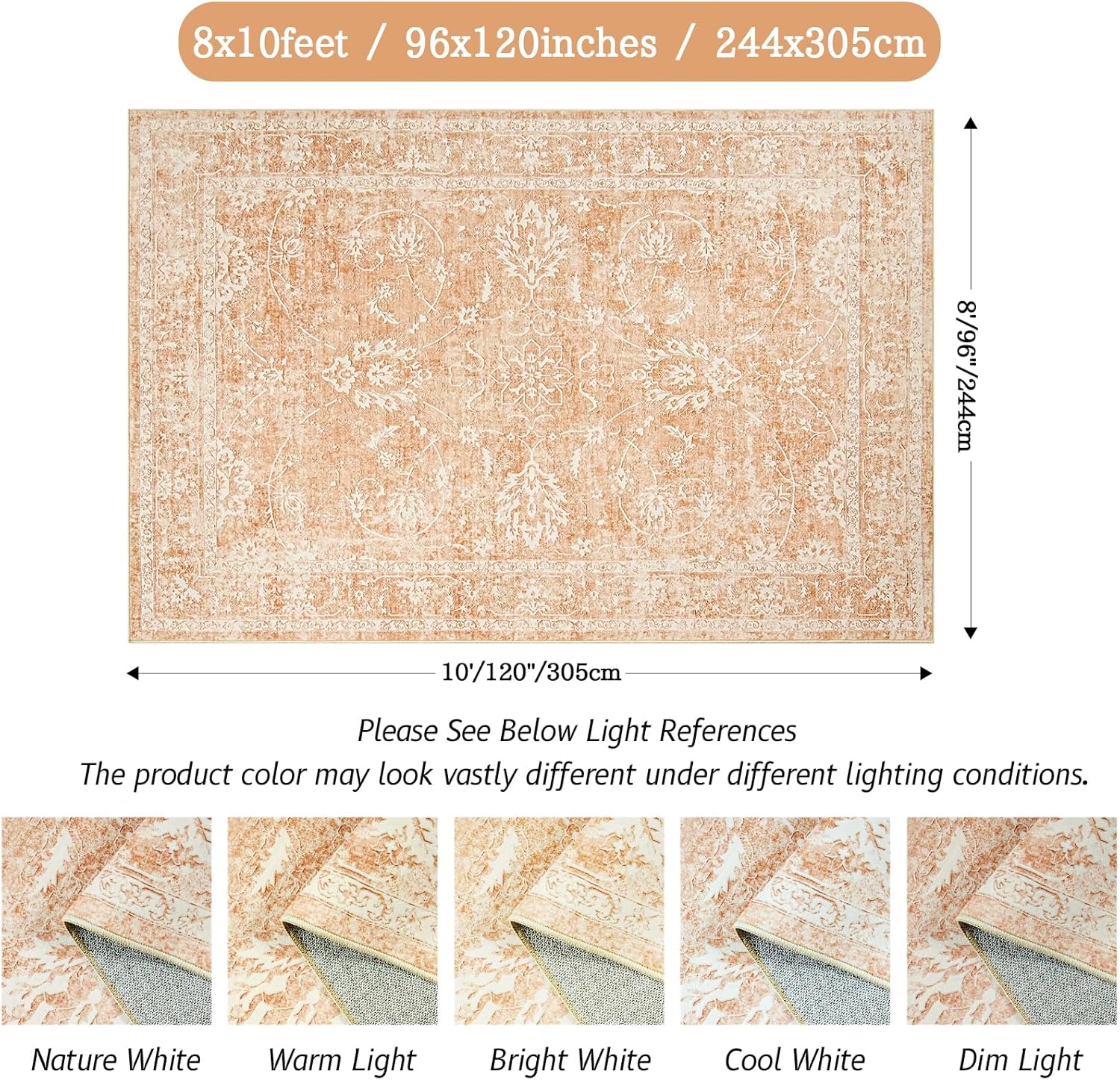 Madane 8x10 Area Rugs for Living Room, Anti-Slip Backing Area Rugs 8x10, Machine Washable Rugs 8x10, Soft Distressed 8x10 Rug