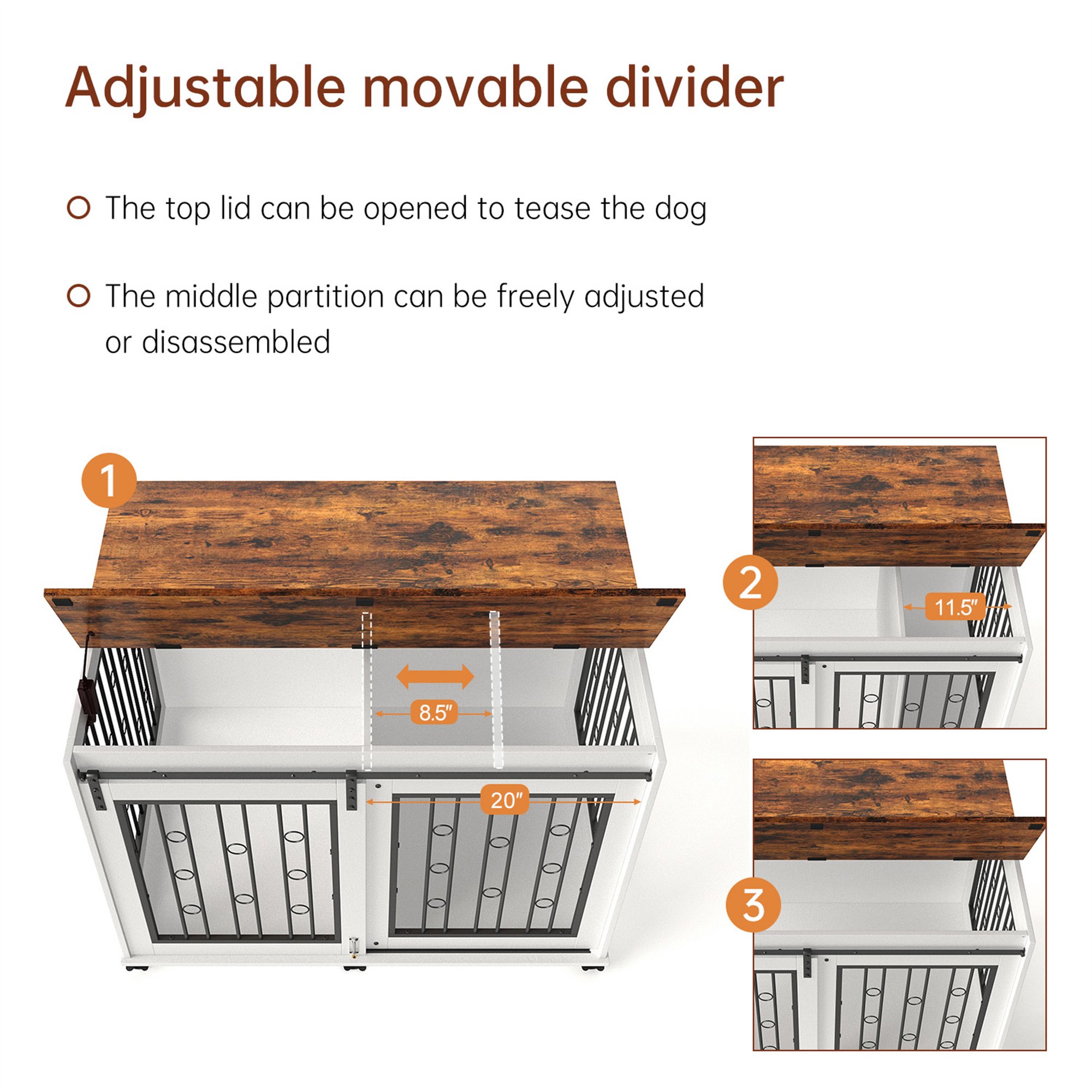 Ostreici 44" Anti-Bite Furniture Style Dog Crate Sliding Barn Door, Dog Kennel End Table w/ Wheels