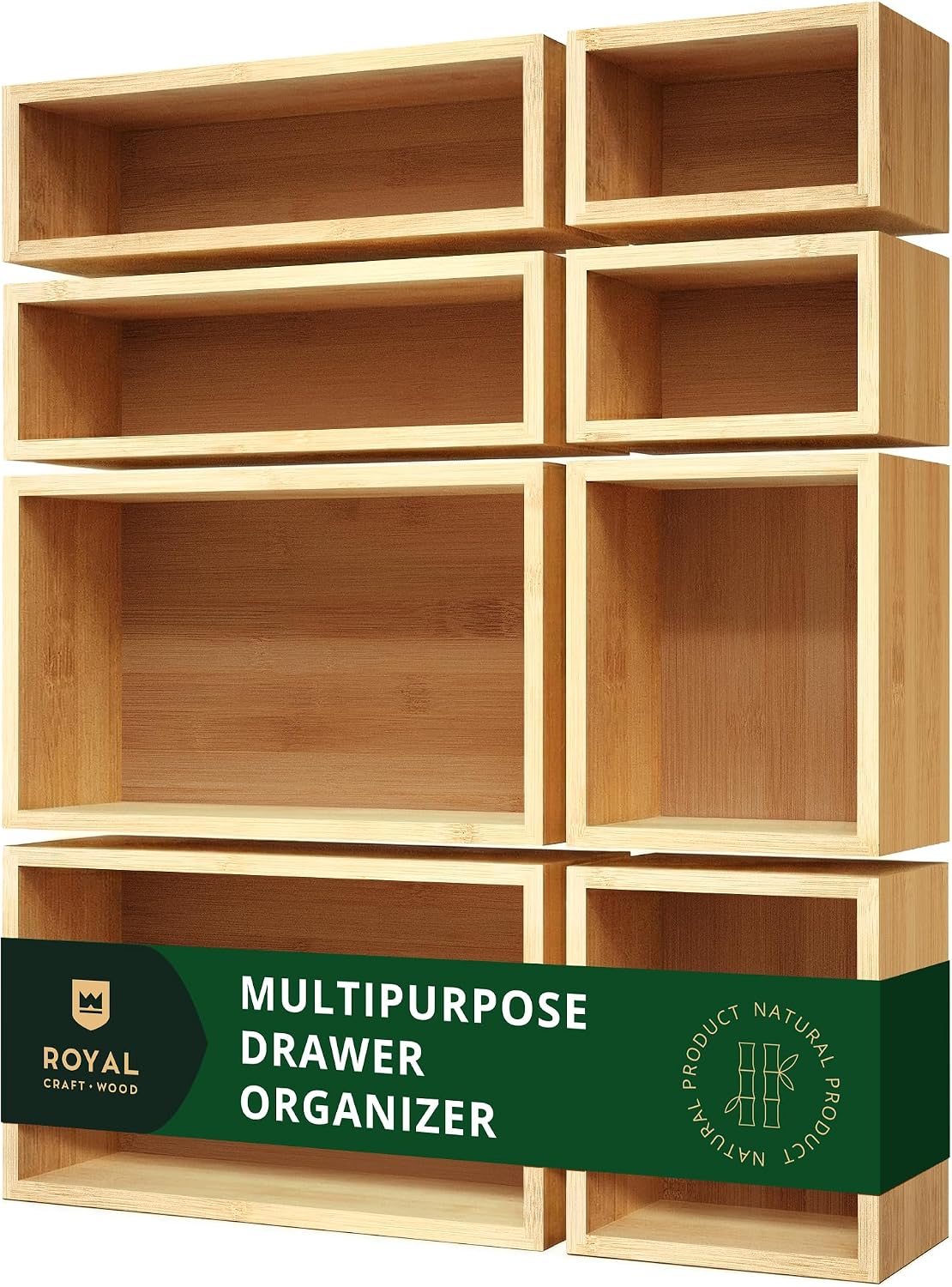 ROYAL CRAFT WOOD 5-Piece Bamboo Drawer Organizer Set – Multi-Use Storage Trays for Kitchen, Bathroom, Office, Makeup