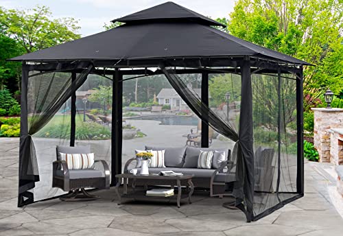 MASTERCANOPY Outdoor Garden Gazebo for Patios with Stable Steel Frame and Netting Walls (11x11,Dark Gray)