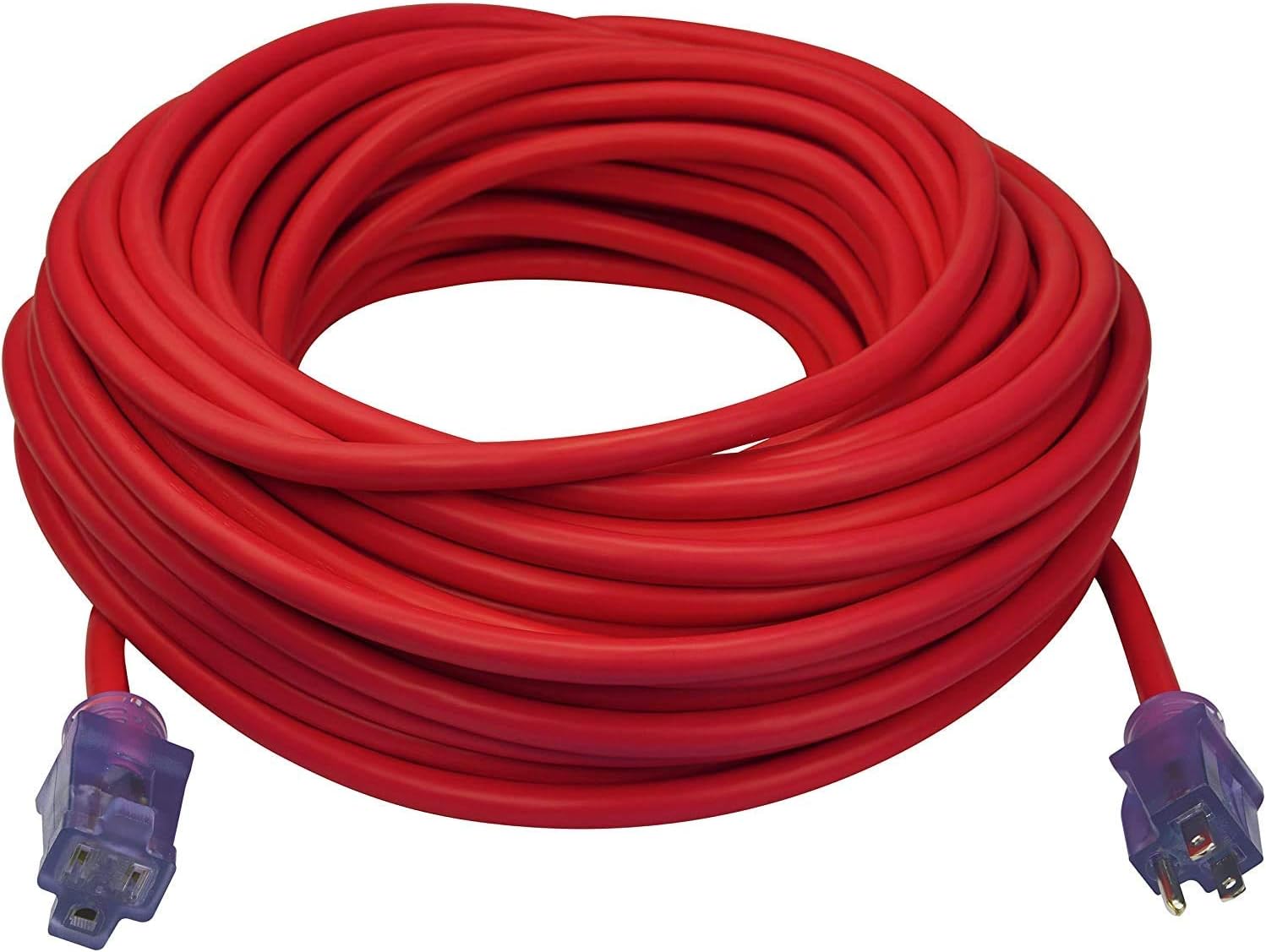 Clear Power 50 ft 3 Outlet Heavy Duty Outdoor Extension Cord 12/3 SJTOW, Yellow, Water & Weather Resistant Flame Retardant, Power Indicator Light