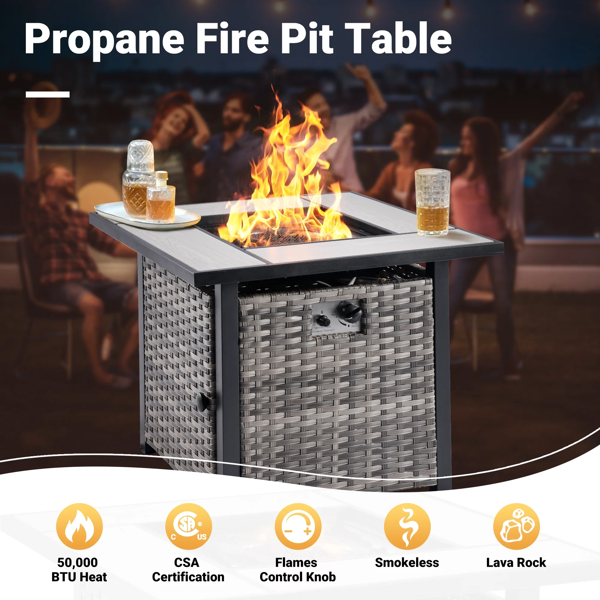 Ovios 8 Pieces Patio Outdoor Furniture Grey Conversation Set Outdoor Sectional Sofa with Gas Fire Pit CSA Approved - Radiant Selections