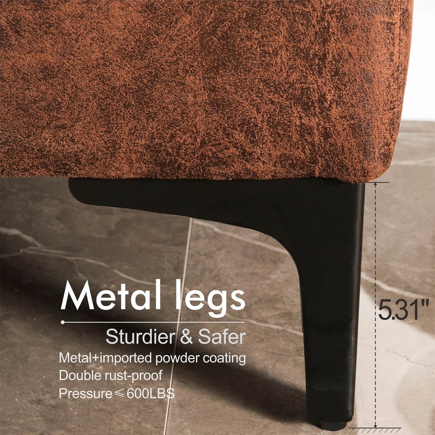 OVIOS  Mid-Century SUEDE Leather Chaise Reversible Sofa Brown Suede Left Facing Classic